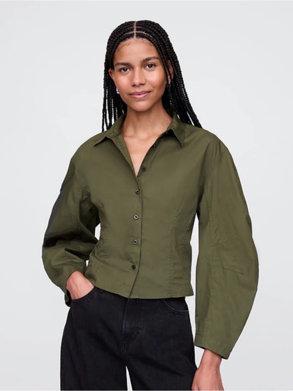 Gap Olive Green Button-Front Long Sleeve Shirt